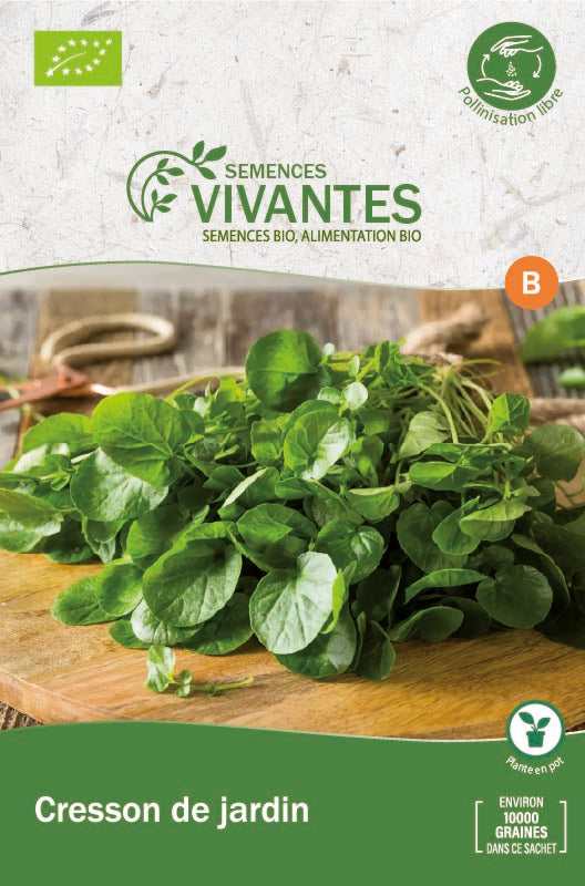 Semences Vivantes -- Cresson de jardin Bio - sachet de 10000 graines