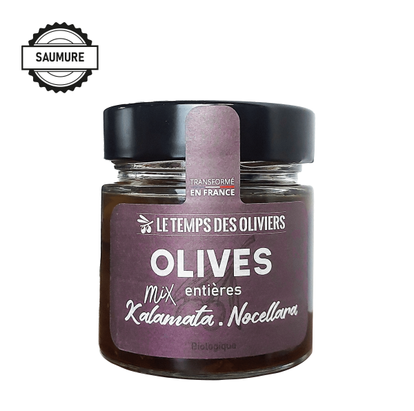 Mix olives kalamata/nocellara entières bio (en saumure) - 1