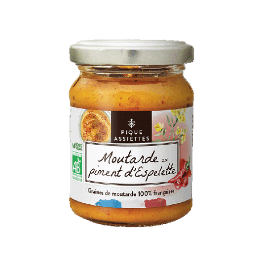 Pique Assiettes -- Moutarde au piment d'Espelette 100% graines françaises bio - 125 g